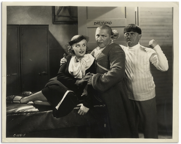Moe Howard Personally Owned 10'' x 8'' Glossy Photo From the 1934 Three Stooges Film ''Punch Drunks'' -- Very Good Condition